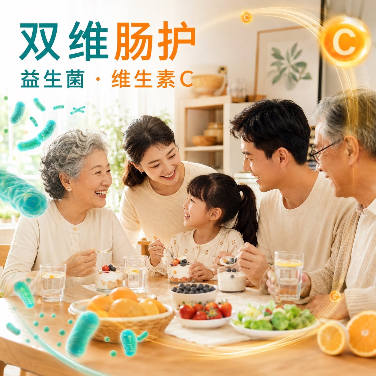 三代家庭早餐与双维日常营养视觉
