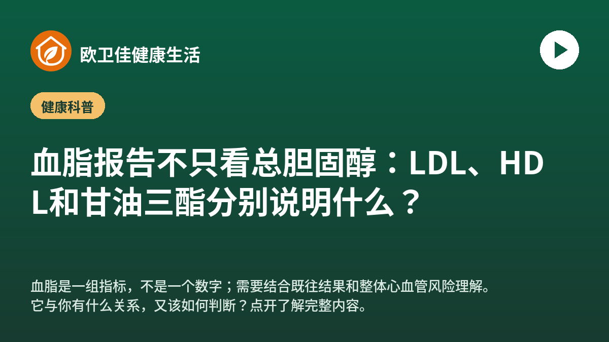 血脂报告不只看总胆固醇：LDL、HDL和甘油三酯分别说明什么？