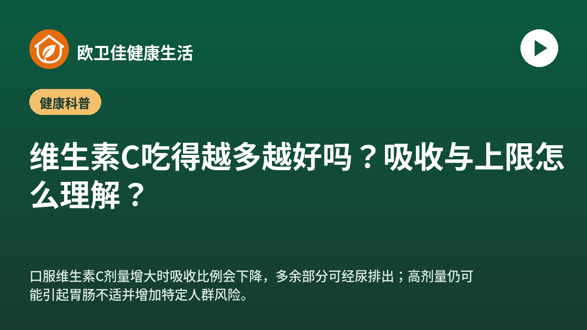 维生素C吃得越多越好吗？吸收与上限怎么理解？