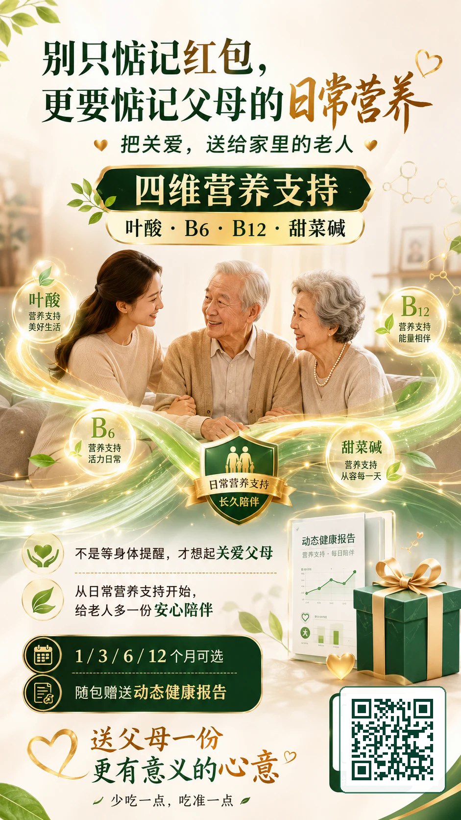 叶酸·B6·B12·甜菜碱四维营养服务包 分享海报（含个人二维码）