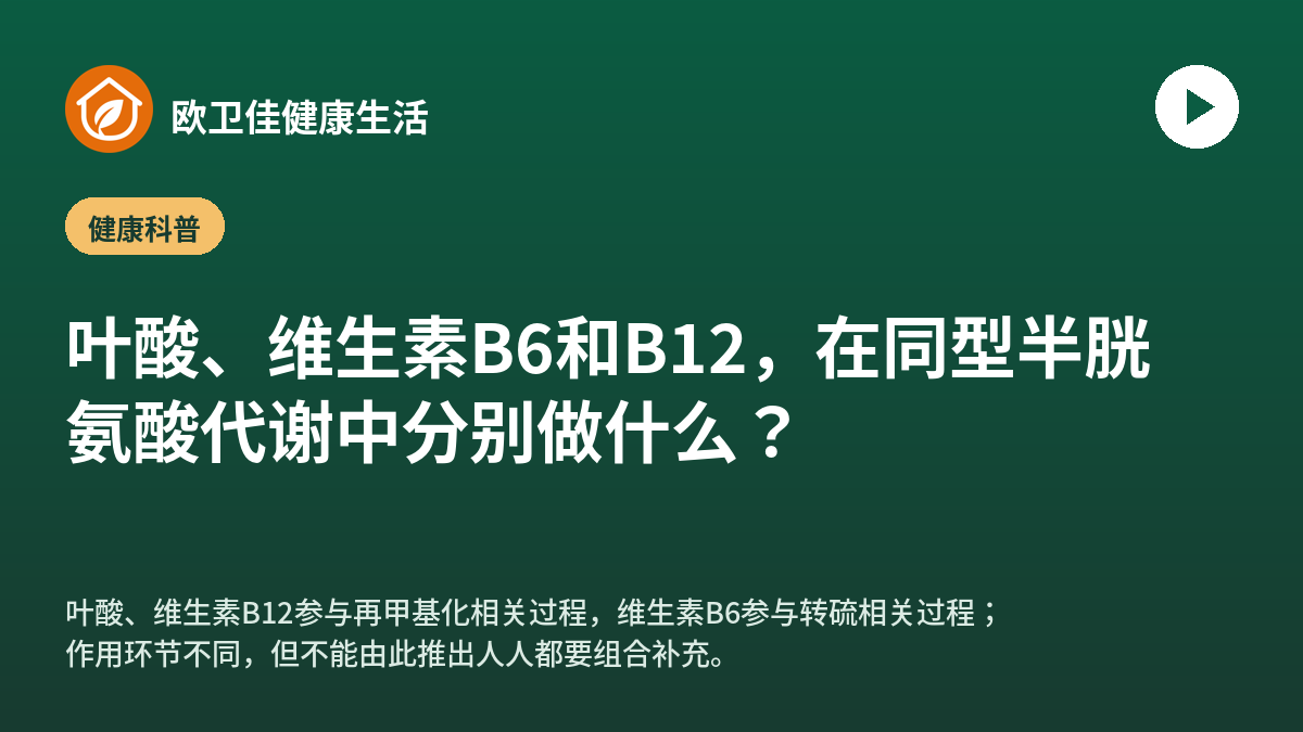 叶酸、维生素B6和B12，在同型半胱氨酸代谢中分别做什么？